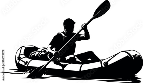 Silhouette of a person paddling a canoe on calm waters