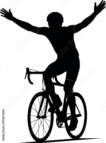 Silhouette of a cyclist in celebration on a bicycle