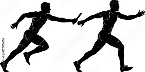 Athletes in motion silhouette of two runners passing a baton