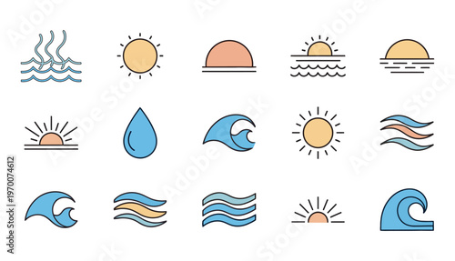 Abstract summer sun waves solid silhouette vector background