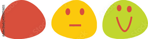 A colorful illustration of three emoticon faces expressing different emotions
