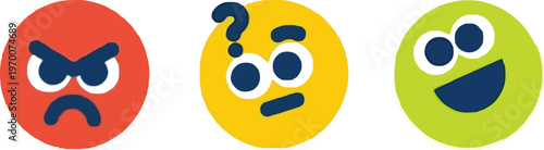 A colorful set of emoticon faces expressing different emotions on a white background