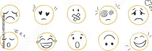 A collection of various emoticon faces expressing different emotions and feelings