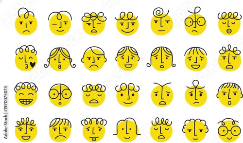 A collection of various cartoon faces with different emotions and expressions