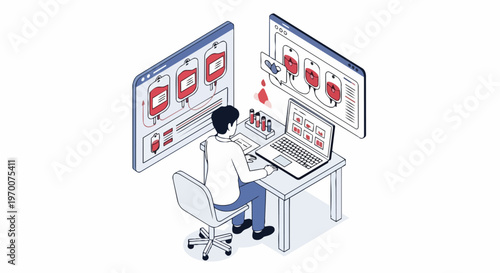 Digital Blood Donation Management and Medical Data Analysis Isometric Illustration