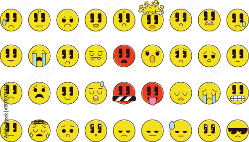 A collection of various emoticon faces on a white background