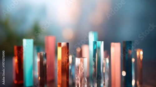 Abstract colorful transparent blocks light refraction geometric shapes modern elegant design blurred background