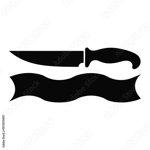 Simple silhouette of a Leather Working knife and a strip of hide. isolated on White Background