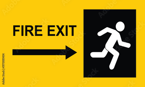 Fire Exit Emergency Escape Sign with Running Man and Direction Arrow Vector Illustration