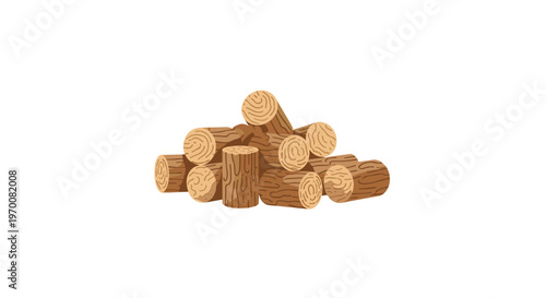 A pristine arrangement of freshly cut wooden logs displays intricate circular grain patterns and natural brown textures against a stark and clean white background.