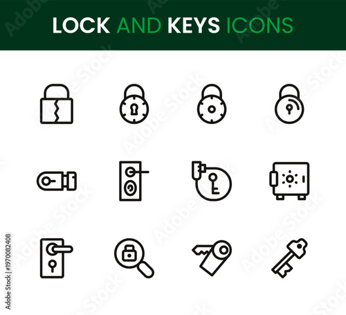 Lock and Keys icon set. Lock and Keys professional modern minimal unique line vector icon collection including padlock icons, key symbols, security elements, access control