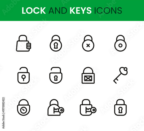Lock and Keys icon set. Lock and Keys professional modern minimal unique line vector icon bundle designed with security lock icons, key symbols, access control elements, protection