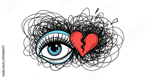 Sad eye with broken heart symbol.