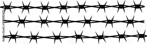 Barbed wire silhouettes seamless pattern isolated on white background razor wire fence vector collection security barrier black design elements border illustration