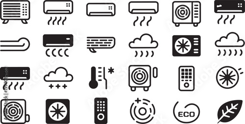 Air Conditioning icon set. Cooling appliance and heating symbol. Vector illustration.