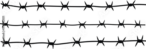 Barbed wire silhouettes set isolated on white background razor wire fence vector collection security barrier black design elements illustration