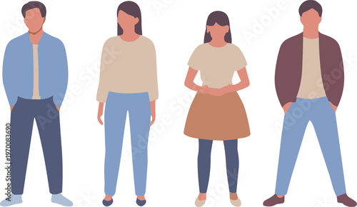 Flat people characters set isolated on white background modern men and women vector illustration casual outfit human figures minimal design collection