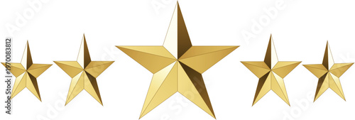 Five golden stars arranged in a row, representing a fivestar rating, excellence, quality, or achievement
