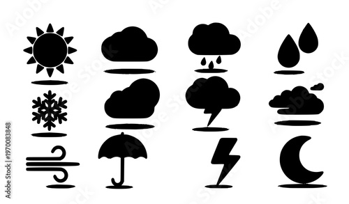 3D Plasticine Weather Icons – Sun, Cloud, Rain, Snow, Black & White Vector Collection