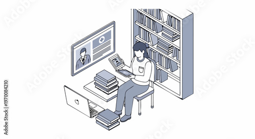 Telemedicine and Online Medical Consultation Isometric Illustration with Woman at Desk