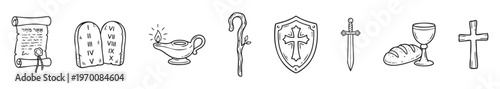 Christian religious symbols and spiritual elements collection drawing