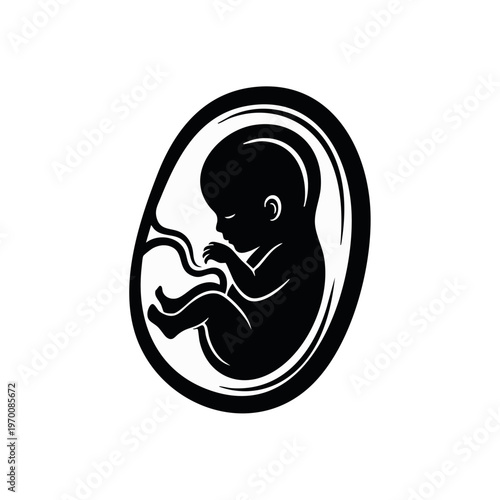 Human embryo silhouette icon. Pregnancy and fetal development vector illustration isolated on transparent background