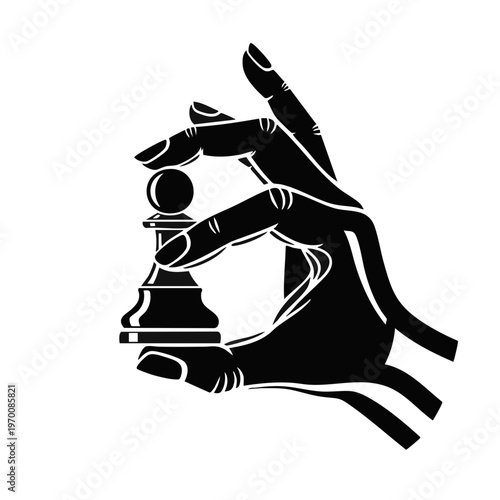 Hand holding a chess pawn silhouette. Strategy and decision making concept. Vector graphic isolated on transparent background