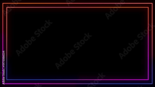 Glowing Rectangle Frame with Purple and Orange Gradient Lines on Black Background for Modern and Presentation