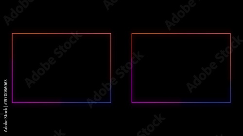Glowing Square Outlines in Black Background for Overlay and neon squares glowing outlines purple and orange neon
