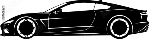 Black sports car, vector silhouette, side view, luxury vehicle, automotive design