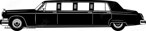 Black limousine, luxury car, vehicle silhouette, transportation icon, limo