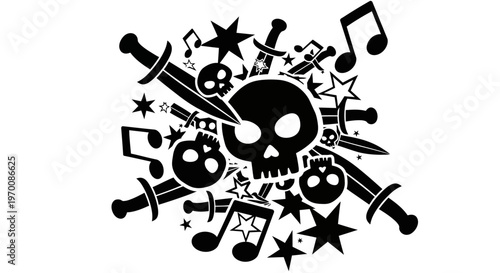 Skull icons with music and swords.