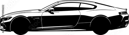 Black car silhouette, side view, vector illustration, modern sports vehicle, automotive design element