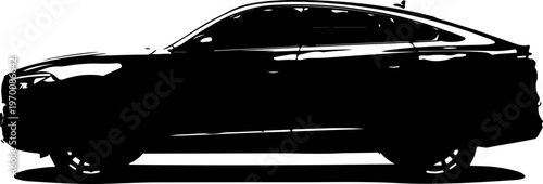 Black car silhouette, side view, vector illustration, automotive design element, modern sedan