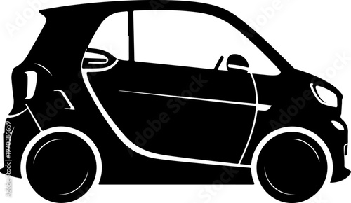 Smart car, black silhouette, city vehicle, transportation icon