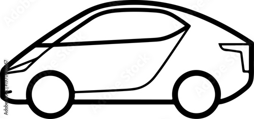 Modern car outline, vehicle silhouette, black line drawing, automotive illustration