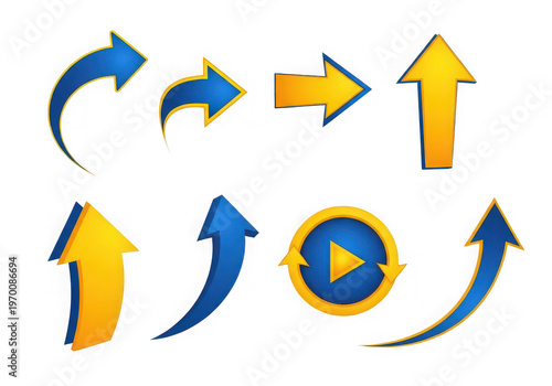 A set of arrows and a play button icon