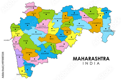 Maharashtra Political Map Vector – Editable District Boundaries, Detailed State Map India, High-Resolution Infographic Illustration