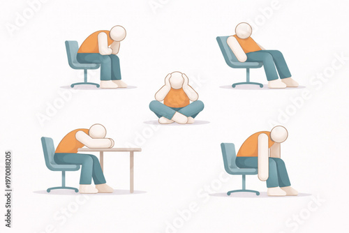 Geometric Burnout Icon System – Modern Workplace Stress