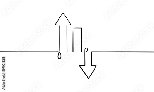 Continuous line design of arrow. One line decorative elements drawn on a white background. Arrows, statistics, analytics outline. Vector illustration