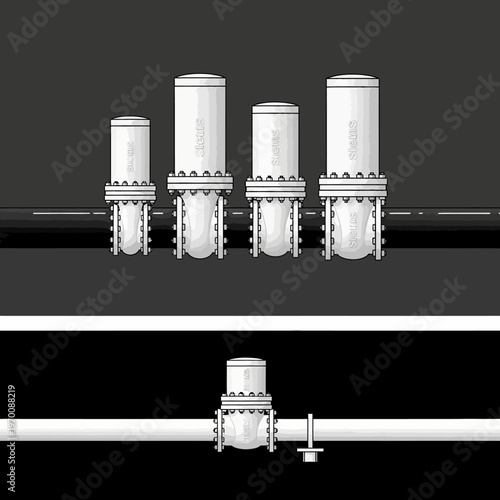 Industrial pipeline with four white flow meters for accurate measurement.