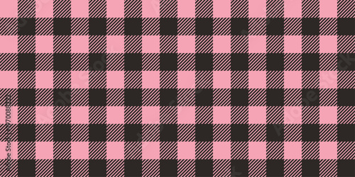 Pink and black vichy seamless pattern. Gingham texture print for fabric design, plaid textile. Blanket background, geometric backdrop.