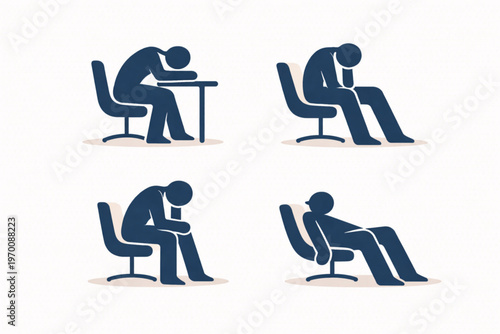 Negative Space Burnout Icons – Emotional Fatigue and Stress