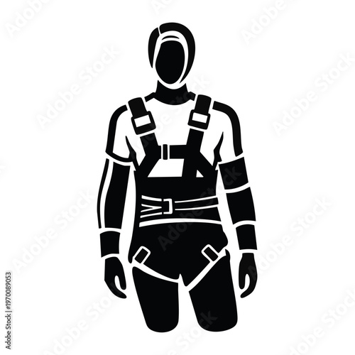 Person wearing safety harness silhouette. Industrial safety and protection concept. Flat vector illustration isolated on transparent background