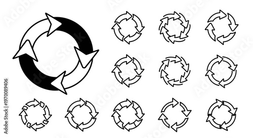Circular Refresh Recycle Arrows Icons Set - Continuous Loop Process Symbols