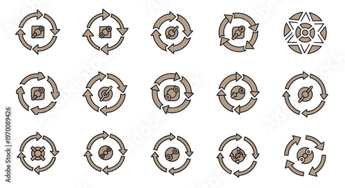 Collection of Circular Arrow Cycle Icons for Business Process and Workflow Diagrams