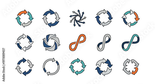 Collection of Circular Arrows, Process Cycle, and Infinity Symbols Icon Set