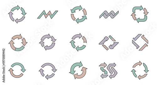 Collection of Diverse Arrow Icons Representing Cycle, Refresh, Reload, and Continuous Process