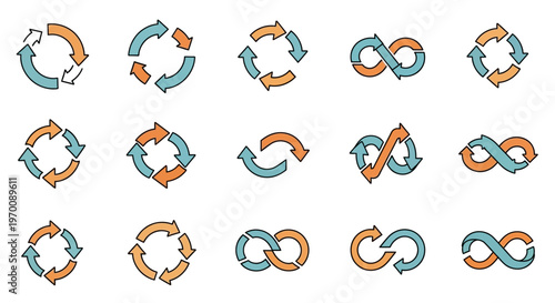 Cycle and Infinity Arrows Vector Icons Set for Refresh and Loop Concepts