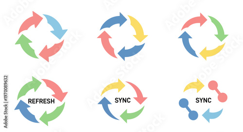 Colorful Refresh and Sync Arrow Icons for Data Exchange and Continuous Process
